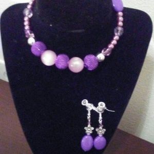 Purple gumball necklace and earring set